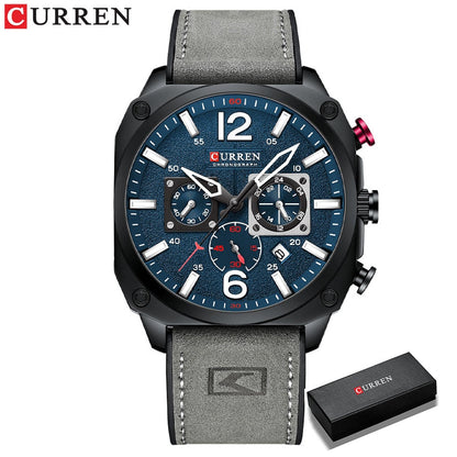 New Men Watch Fashion Waterproof Multi-function Chronograph Clock Leather Six Needle Calendar luminous Quartz Watches