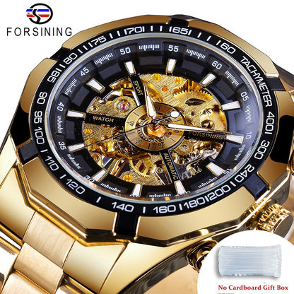 New Men Forsining Stainless Steel Watch Waterproof Mens Skeleton Watches Top Brand Luxury Transparent Mechanical Sport Male Wrist Watches