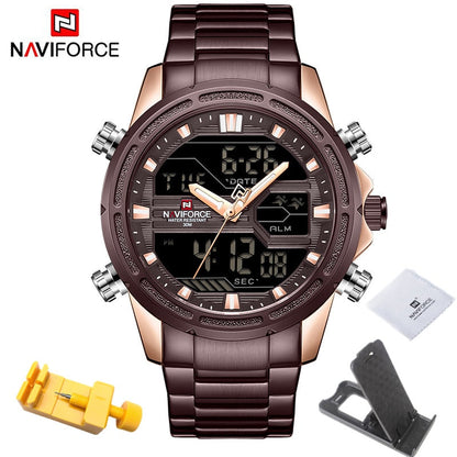 New Watches for Men Luxury Brand Digital Chronograph Sport Quartz Wristwatch Waterproof Military Steel Band Luminous Clock