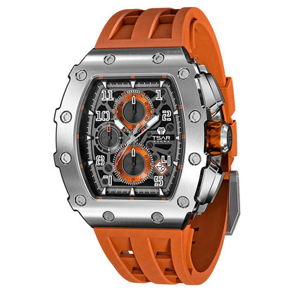 Men Luxury Brand Tonneau Design Waterproof Clock Stainless Steel Wristwatch Sport Chronograph Square Mens Watch