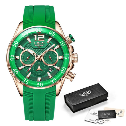 LIGE Fashion Men Watches Sport Quartz Watch Man Brand Luxury Wrist watches Chronograph Waterproof Casual Clock Montre Homme S gold green, China