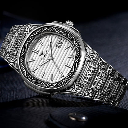 Quartz Watch Men Brand luxury Retro golden stainless steel watch men gold mens watch reloj hombre