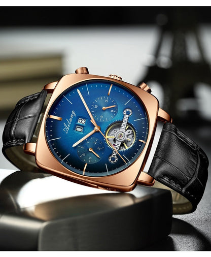 New Men Square Mechanical Watches Famous Brand Watch Montre Automatique Luxe Chronograph Square Large Dial Watch Hollow Waterproof Mens Fashion Watches