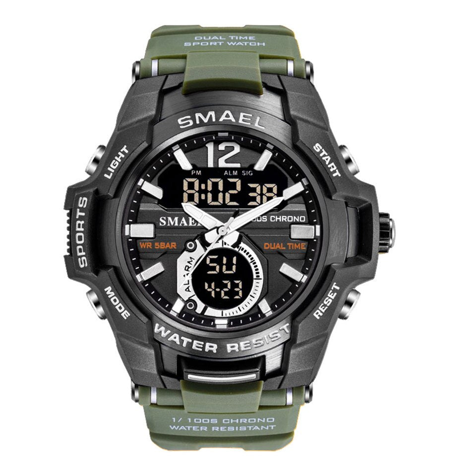 SMAEL Dual Time Army Sport Watch for Men Luminous Waterproof Quart Digital Wristwatch Alarm Clock LED Backlight Calendar 1805