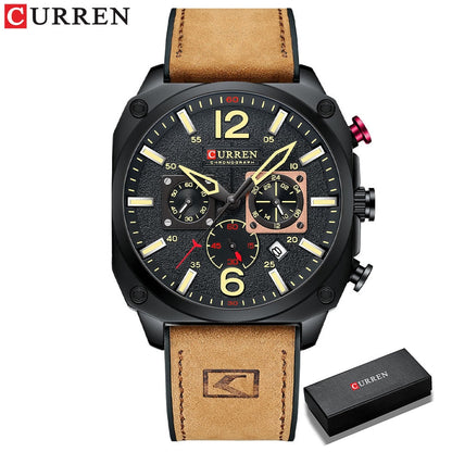 New Men Watch Fashion Waterproof Multi-function Chronograph Clock Leather Six Needle Calendar luminous Quartz Watches