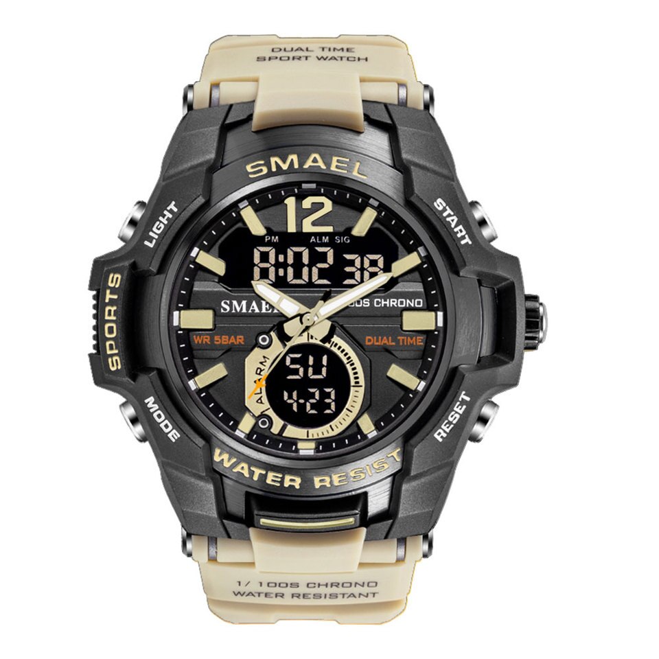 SMAEL Dual Time Army Sport Watch for Men Luminous Waterproof Quart Digital Wristwatch Alarm Clock LED Backlight Calendar 1805