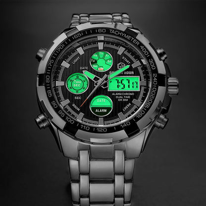 Luxury Brand Waterproof Military Sport Watches Men Silver Steel Digital Quartz Analog Watch Clock Relogios Masculinos