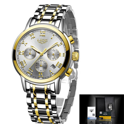 New Fashion Women Watches LIGE Top Brand Ladies Luxury Creative Steel Women Bracelet Watches Female Quartz Waterproof Watch Gift gold white, China