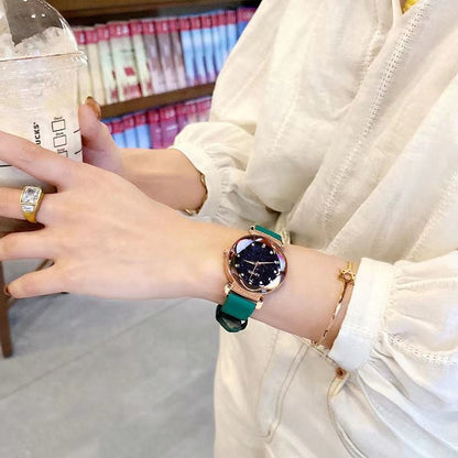 Brand Women Watches Fashion Square Ladies Quartz Watch Bracelet Set Green Dial Simple Rose Gold Mesh Luxury Women Watches
