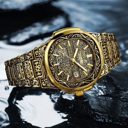 Quartz Watch Men Brand luxury Retro golden stainless steel watch men gold mens watch reloj hombre