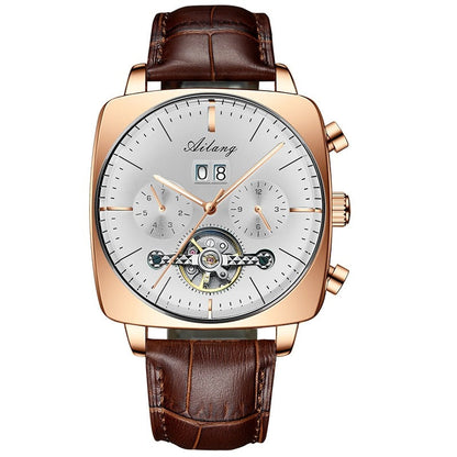 New Men Square Mechanical Watches Famous Brand Watch Montre Automatique Luxe Chronograph Square Large Dial Watch Hollow Waterproof Mens Fashion Watches