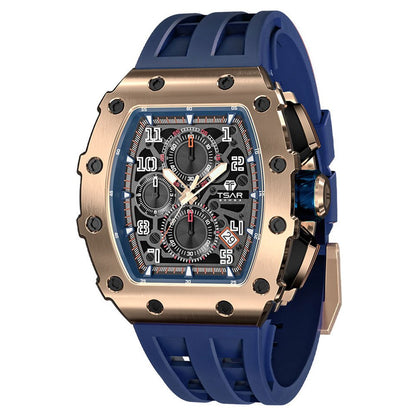 Men Luxury Brand Tonneau Design Waterproof Clock Stainless Steel Wristwatch Sport Chronograph Square Mens Watch