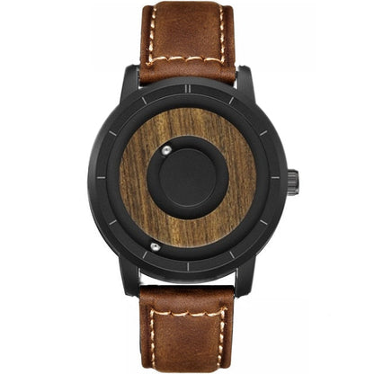 Original Magnetic Wooden Dial Fashion Casual Quartz Watch Simple Men Watch Stainless Steel Leather Strap
