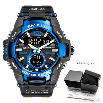 SMAEL Dual Time Army Sport Watch for Men Luminous Waterproof Quart Digital Wristwatch Alarm Clock LED Backlight Calendar 1805
