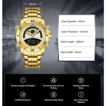 Luxury Watches For Men Fashion Business Digital Wristwatch Military Sport Quartz Man Watch Steel Band Waterproof Clock