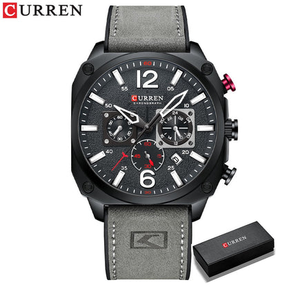 New Men Watch Fashion Waterproof Multi-function Chronograph Clock Leather Six Needle Calendar luminous Quartz Watches