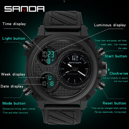 Display Quartz Watch for Men LED Sport Digital Watches 50m Waterproof Electronic Wristwatch Alarm Clock Relogio