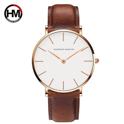 High Quality Rose Gold Dial Watch Men Leather Waterproof Wristwatch Women Dress Fashion Japan Quartz Movement Saat