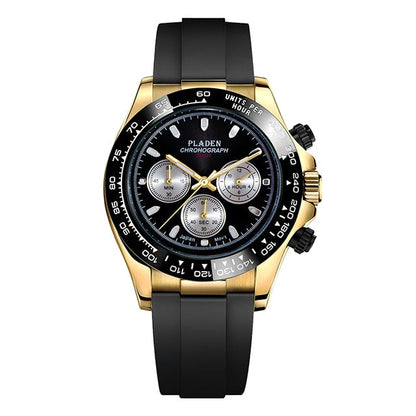 New Watch For Men Luxury Stainless Steel Chronograph Sport Wristwatch Business Luminous Dive male Clock V331 Gold Black-RU