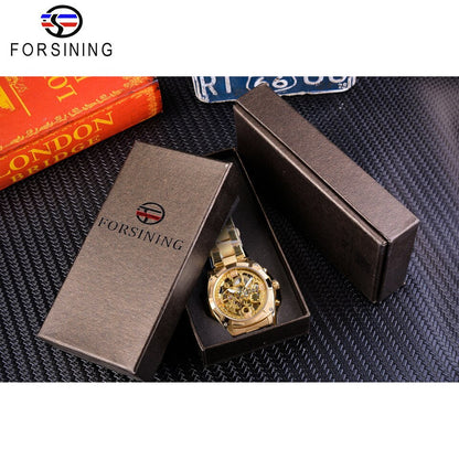 New Men Forsining Transparent Watch Retro Automatic Mechanical Watch Top Brand Luxury Full Golden Luminous Hands Skeleton Clock
