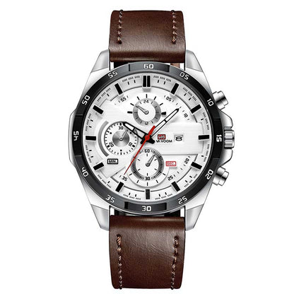 Men Watch Top Brand Luxury Waterproof Sport Quartz Clock Military Leather Bronze S Silver-3, China