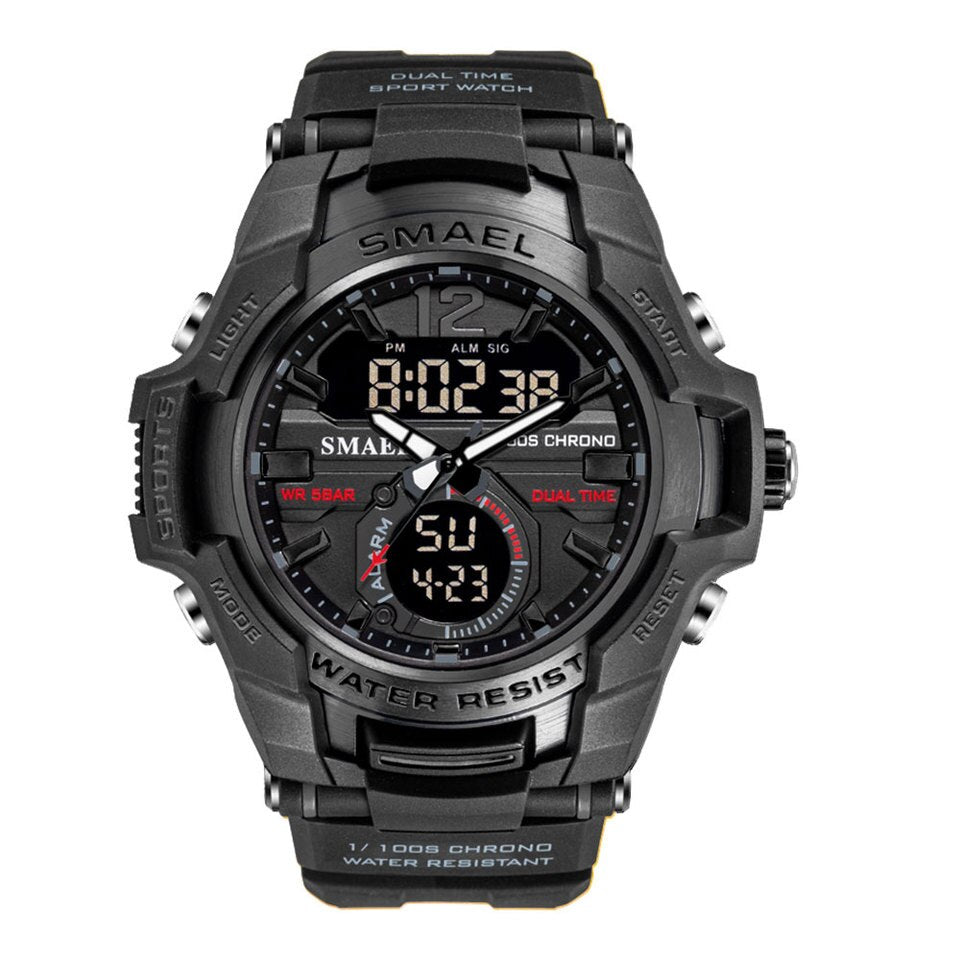 SMAEL Dual Time Army Sport Watch for Men Luminous Waterproof Quart Digital Wristwatch Alarm Clock LED Backlight Calendar 1805