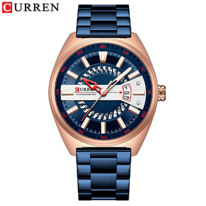 Men Watch Stainless Steel Band Luxury Quartz Wristwatches for Male Creative Design Golden Clock with Luminous