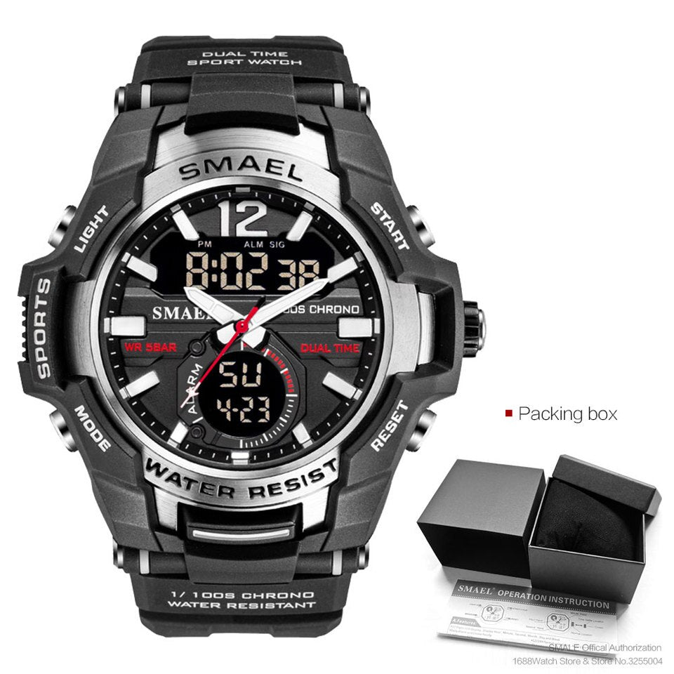 SMAEL Dual Time Army Sport Watch for Men Luminous Waterproof Quart Digital Wristwatch Alarm Clock LED Backlight Calendar 1805