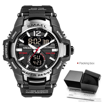 SMAEL Dual Time Army Sport Watch for Men Luminous Waterproof Quart Digital Wristwatch Alarm Clock LED Backlight Calendar 1805