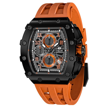Men Luxury Brand Tonneau Design Waterproof Clock Stainless Steel Wristwatch Sport Chronograph Square Mens Watch