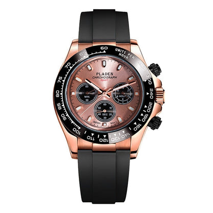 New Watch For Men Luxury Stainless Steel Chronograph Sport Wristwatch Business Luminous Dive male Clock V331 Rose Black-RU
