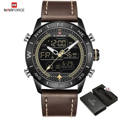 Luxury Brand Men NAVIFORCE 9144 Army Military Watch Digital Leather Sport waterproof Watches Quartz Men Clock Relogio Masculino