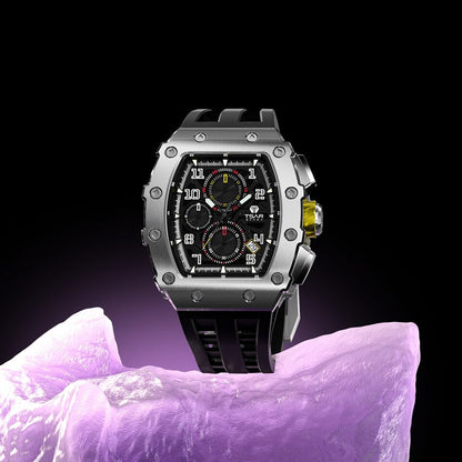 Men Luxury Brand Tonneau Design Waterproof Clock Stainless Steel Wristwatch Sport Chronograph Square Mens Watch