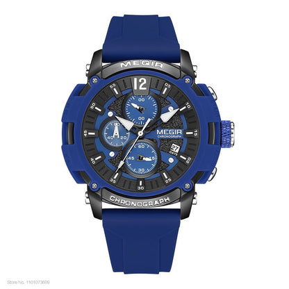 Sport Watches for Men Fashion Waterproof Luminous Chronograph Quartz Wristwatch with Auto Date Silicone Strap