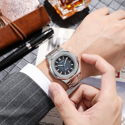 Men With Calendar Luminous Waterproof Steel Band Quartz Watch Nautilus Simple Sports Business Clock Relogio Masculino