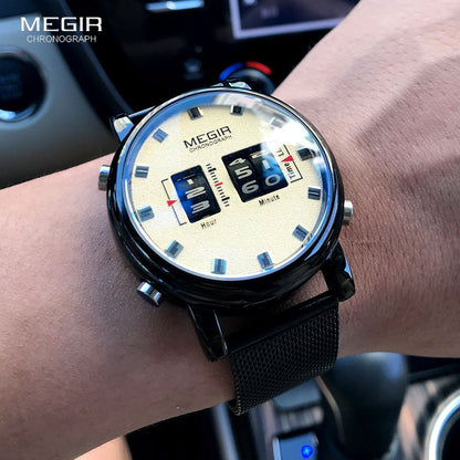 New Luxury Watches Men Military Sport Roller Pointer Quartz Watch Man Fashion Stainless Steel Mesh Strap Wristwatch