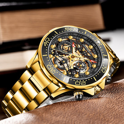 Gold Mens Watche Top Brand Luxury Stainless Steel Quartz Watch For Men Waterproof Sport Clock Male Chronograph