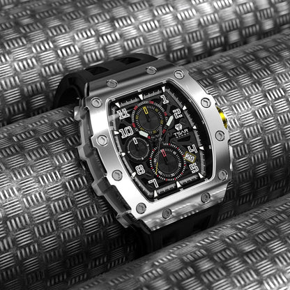 Men Luxury Brand Tonneau Design Waterproof Clock Stainless Steel Wristwatch Sport Chronograph Square Mens Watch