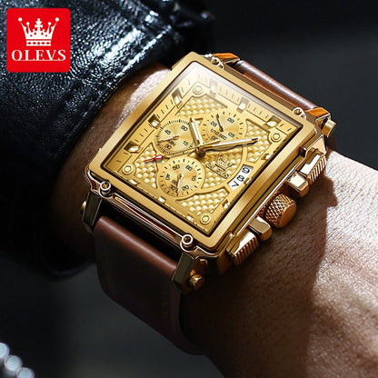 New Men Watches Luxury Square Quartz Wrist Watch Original Waterproof Luminous Chronograph Watch for Men Relogio