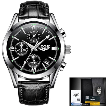 Men Watches Top Brand Luxury Military Quartz Watch Premium Leather Waterproof Sport Chronograph Watch for Men Leather D