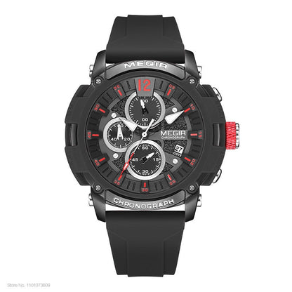 Sport Watches for Men Fashion Waterproof Luminous Chronograph Quartz Wristwatch with Auto Date Silicone Strap