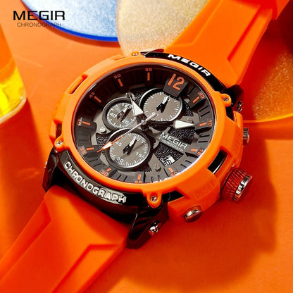 Sport Watches for Men Fashion Waterproof Luminous Chronograph Quartz Wristwatch with Auto Date Silicone Strap