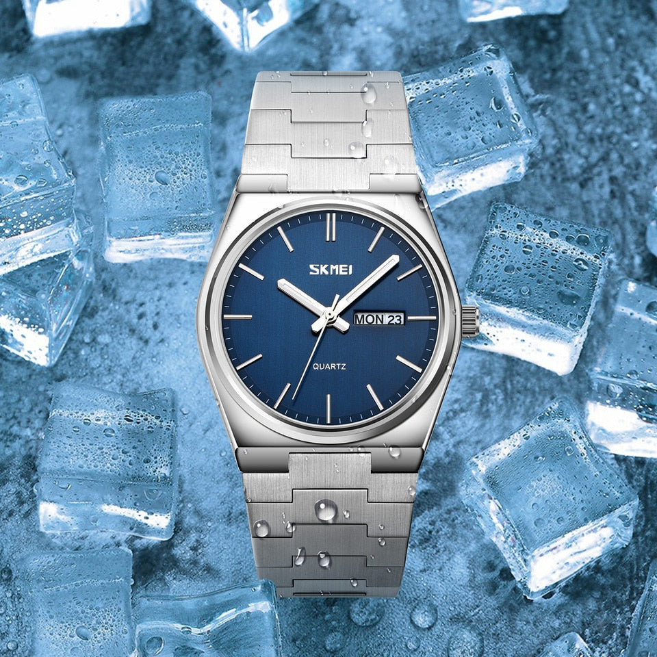 New Casual Quartz Clock Male Full Steel Time Week Date Sports Watch Mens Waterproof Business Wristwatches Man reloj hombre