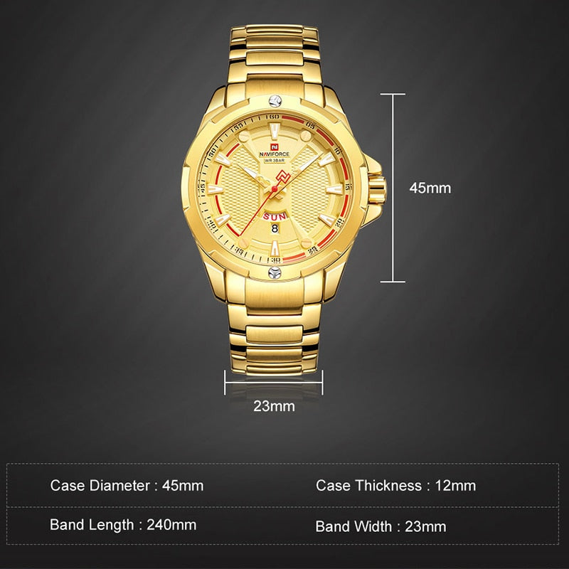 Luxury Gold Watch Men New Military Sport Quartz Wristwatch Casual Clock Stainless Steel Waterproof Watches