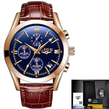 Men Watches Top Brand Luxury Military Quartz Watch Premium Leather Waterproof Sport Chronograph Watch for Men Leather F