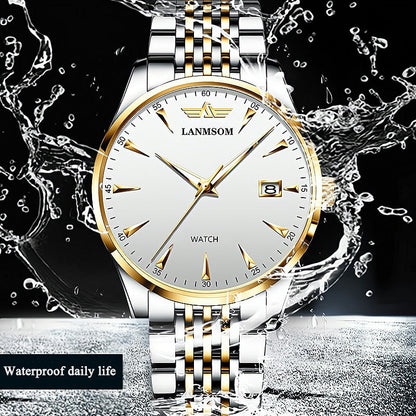 Casual Sport Chronograph Men Watches Stainless Steel Band Wristwatch Big Dial Quartz Clock with Luminous Pointers