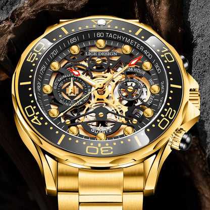 Gold Mens Watche Top Brand Luxury Stainless Steel Quartz Watch For Men Waterproof Sport Clock Male Chronograph
