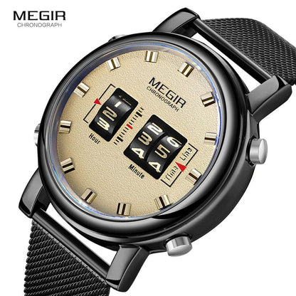 New Luxury Watches Men Military Sport Roller Pointer Quartz Watch Man Fashion Stainless Steel Mesh Strap Wristwatch