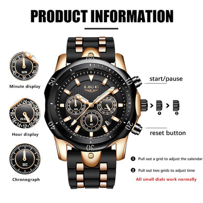 LIGE Fashion Watch for Men Sports Watches Waterproof Quartz Date Clock Military Wrist Watch Watch