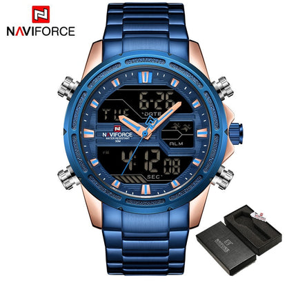 New Watches for Men Luxury Brand Digital Chronograph Sport Quartz Wristwatch Waterproof Military Steel Band Luminous Clock RGBE BOX